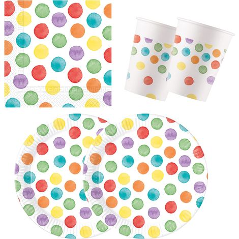 Procos 10137431-Set per Feste S Multiwater Color Dots, 52 Pezzi, Piatti, 16 Bicchieri, 20 tovaglioli, stoviglie USA e Getta, Decorazione da Tavolo, Marvel, Multicolore, Medium, 10137431 (1/2)