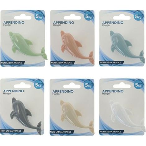Cleafe - Gancio Appendino Adesivo Appendiabiti Parete Cucina Bagno Forma Delfino Colorato 10806 - (1/2)