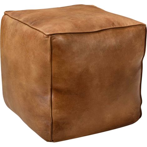 Pouf carré en cuir marron 40 cm - ARRAH (1/5)