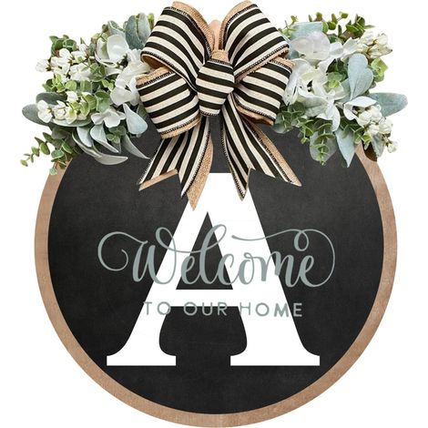 Guirlande Porte D'Entrée - Bois - Motif Nom de Famille A à Z - Décoration Intérieure Extérieure Toute l'Année - 16 Pouces - 1 Pièce (1/4)