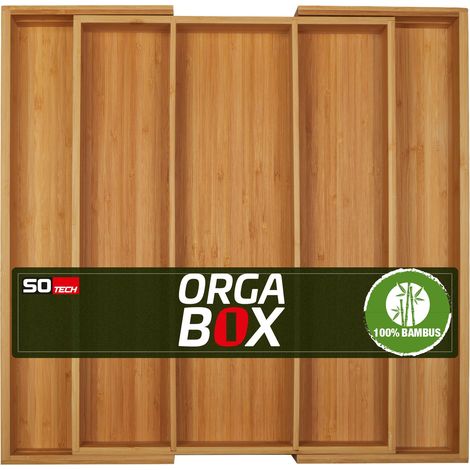 ORGA-BOX UNIVERSAL Besteckkasten aus Bambus verstellbar für Schubladentiefe 473 mm (Innenmaß) für Schrankbreite 500 - 600 mm bis 5 Fächer
