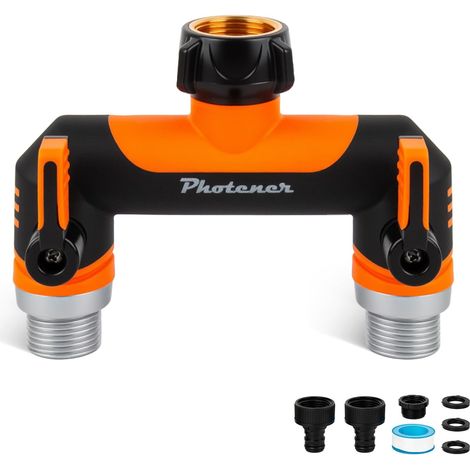 Robinet 2 Voies - 3/4 Pouce (26.5mm) avec Raccords Rapides, 2 Vannes de Débit Anti-Fuite, Revêtement en Caoutchouc Anti-Gel, Poignée Longue Facile à Utiliser - pour Jardin (1/5)