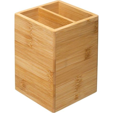 Pot à ustensiles de cuisine en bambou 2 compartiments organisateur durable design minimaliste avec système de drainage pour ranger vos accessoires de cuisine (1/5)