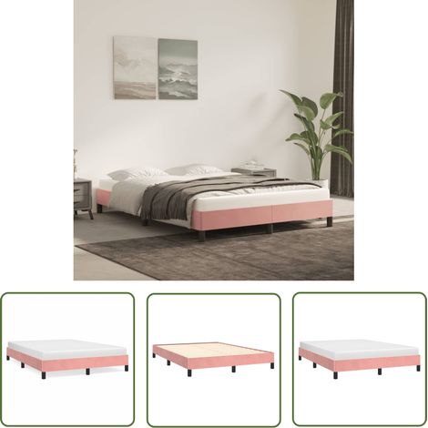 The Living Store Cadre de lit sans matelas rose 140x190 cm velours - Cadre De Lit - Lit Double - Lit Rose - Lit Velours - Meuble Chambre (1/5)