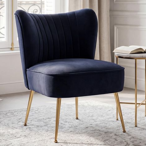 Wahson Accent Chair in Velvet Upholstered Occasional Tub Chair Vintage Leisure Chair with Metal Legs for Living Room Bedroom, Black