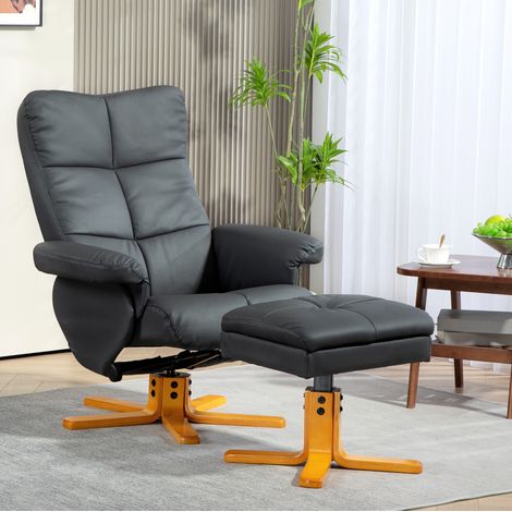MEUBLIV Sillón relax 80x86x99 cm gris oscuro, giratorio 360°, con puf y almacenaje (1/5)