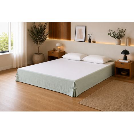 Cache-sommier 160 x 200 cm Double Gaze de Coton GAÏA Vert d'eau – Qualité Haut de Gamme
