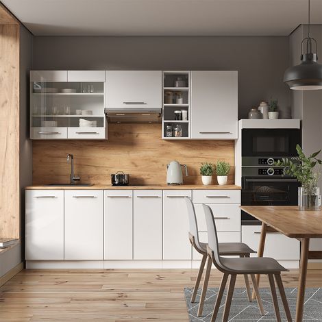 Cucina componibile Fame-Line, Bianco lucido/bianco, 280 cm , PL Antracite, Vicco