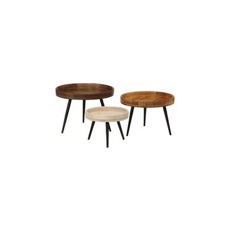 Tables basses rondes 3 pcs bois de manguier massif (1/5)