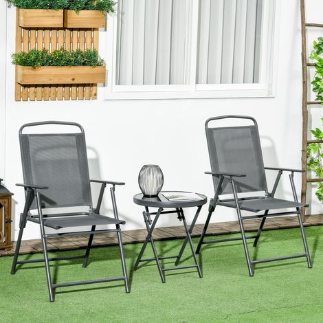 3-teiliges Gartenmöbelset mit 2 Stühlen (53,5 x 64 x 93 cm) und Couchtisch (Ø 45 x 50 cm), Metall, Dunkelgrau