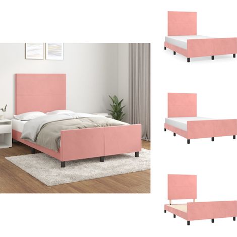 Cadre de lit sans matelas rose 120x200 cm velours - Lit Double - Lit Rose - Cadre De Lit - Lit Avec Têted'appui - Tête De Lit Ajustable (1/5)