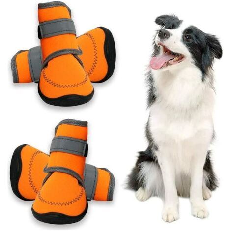 VtiziklDog Shoes Patte Protégez Chaussures De Course pour Grand Chien avec Les Bretelles Réfléchissant Réglable Semelle Anti-Slip Orange 4PCS