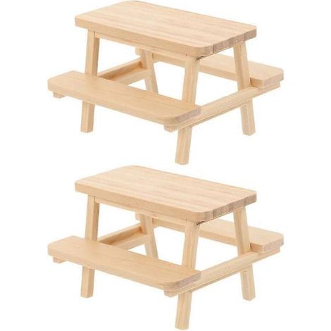 Accessoires pour maison de poupée : table et chaises miniatures en bois jaune clair, ensemble table et chaises, accessoire photo (2 pièces). (1/5)