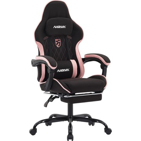 Massage Chaise Gaming Tissu Respirant avec Coussin Lombaire Massant Chaise Ergonomique Réglable à 135° avec Repose-Pieds, Chaise de Bureau Enfant et Adulte, Capacité 150kg (1/5)