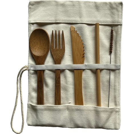 Set de couverts en bambou avec étui de coton bio (1/3)