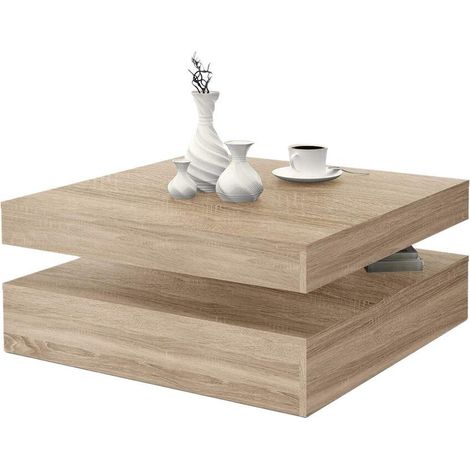 FORTE Coffee Tables  Couchtisch  mit Ablagefläche und rotierender Tischplatte, Holzwerkstoff, Sonoma Eiche  Dekor, 78 (93) x 34,3 x 78 cm