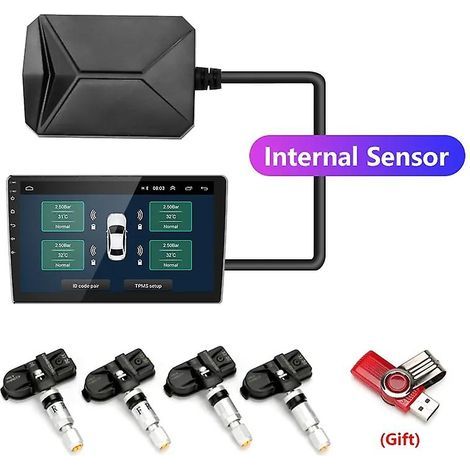 Vtopek USB TPMS Car Tire Pressure Monitoring System with Android Navigation Player, 4 Sensors, 5V Wireless Transmission (Built-in Sensors) (1/4)