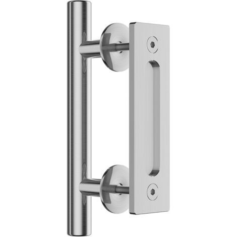 Poignée de porte de grange coulissante en acier inoxydable, double face, idéale pour portails, garages, abris de jardin et meubles. (1/4)