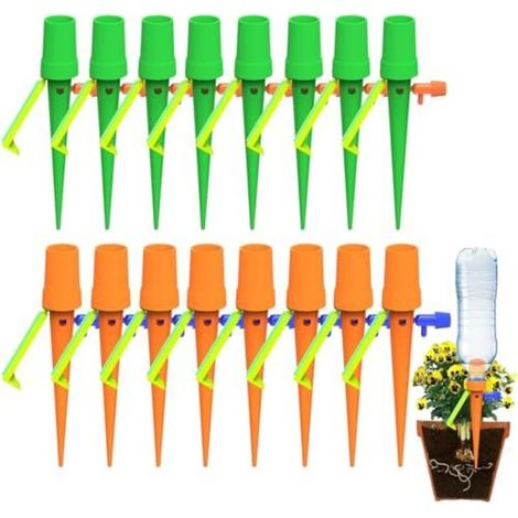 Kit Arrosage Plantes - 16 Pièces Goutte à Réglable avec Support Anti-basculement et Valve, Compatible Bouteilles Plastique, Idéal pour d'Intérieur Balcon (1/5)