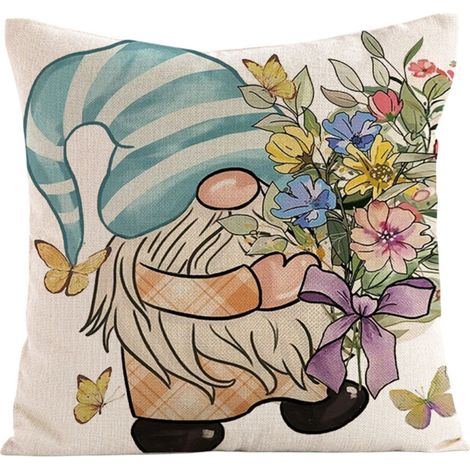 Housses de coussin printanières 45x45 cm, taies d'oreiller fleuries, housses de coussin carrées à motifs de dessins animés pour le salon (1/5)