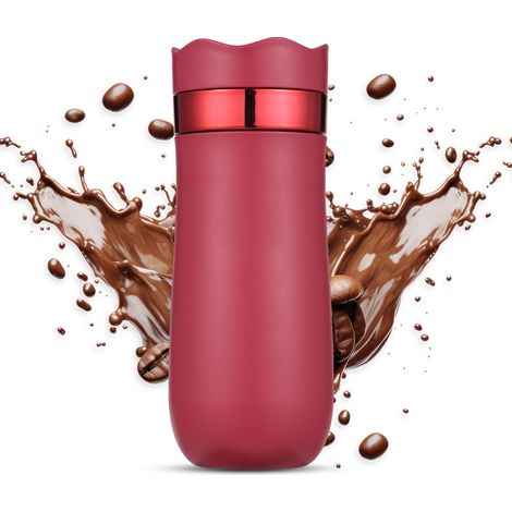 Tragbarer French-Press-Reisebecher, 320 ml, Edelstahl, doppelwandig, isoliert, für gemahlenen Kaffee und Teeblätter, rot