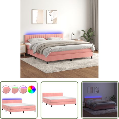 The Living Store Boxspringbett mit Matratze & LED Rosa 160x200 cm Samt - Boxspringbett - Samtbett - Doppelbett - Rosa Bett - LED-Betten (1/5)