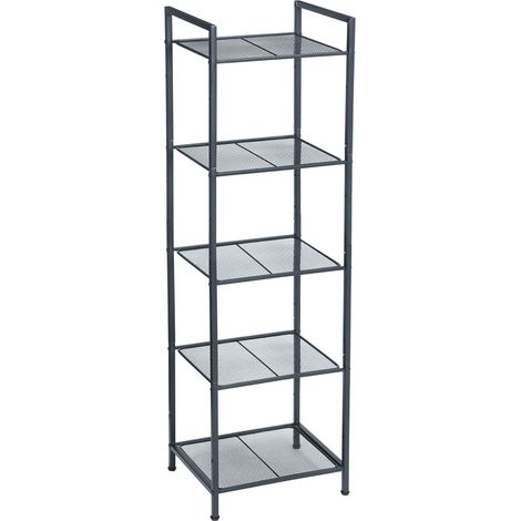 Étagère de Salle de Bain, en Métal, Rangement de Cuisine, 5 Niveaux, Étagère sur Pied, Porte-Plantes, Extensible, Grille Réglable en Hauteur, Style Industriel, Noir BSC35BK (1/5)