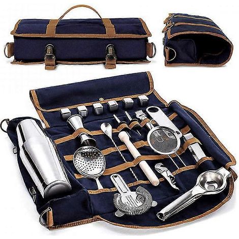 Sacoche de barman professionnelle portable en toile, sac à outils pour barman, shaker à cocktails et coffret à vin, sac de rangement sans outils NKT (1/5)