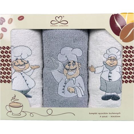 Juego de paños de cocina "Kuchcik" - estampado de chef 30x50 gris j, blanco (1/2)