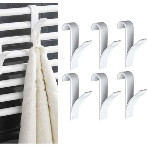 8 Crochets pour Radiateur en Plastique Blanc, Supports de Serviettes et Cintres pour Salle de Bain, Accessoires de Rangement Mural (1/5)