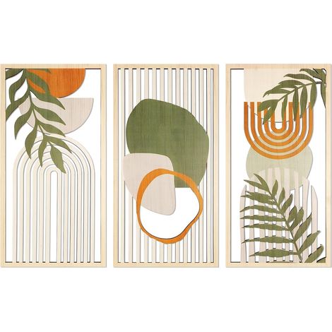 3 piezas de decoración de pared de madera estilo bohemio para colgar en la sala de estar, decoración de pared para dormitorio estilo art déco, habitación infantil estilo granja (verde) (1/5)