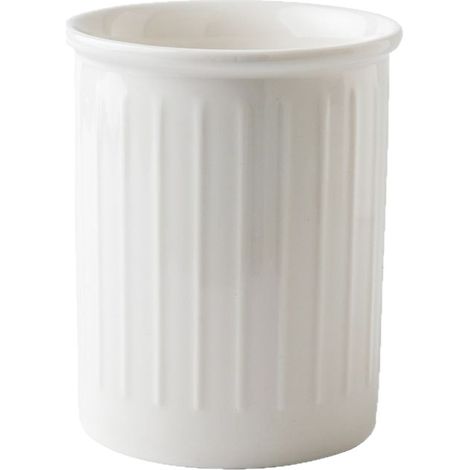 Pot a Ustensile de Cuisine en Ceramique, 13,4 x 11 cm Porte Ustensiles Cuisine, Relief Porte Couverts pour Organisation, Tables de Bar, Surface émaillée Brillante, Blanc (1/5)