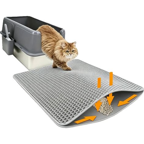 Alfombrilla para arenero de gato, doble capa, diseño impermeable, gris, 55x75cm-c (1/2)