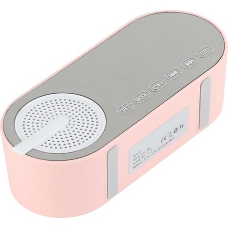 Enceinte Bluetooth 5.0, horloge miroir, basses profondes, radio FM, réveil numérique rechargeable avec lumière sept couleurs, rose.