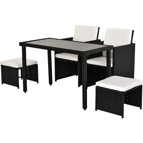 Ensemble de mobilier de jardin 11 pièces en polyrattan noir avec coussins, résistant aux intempéries pour terrasse et intérieur (1/5)