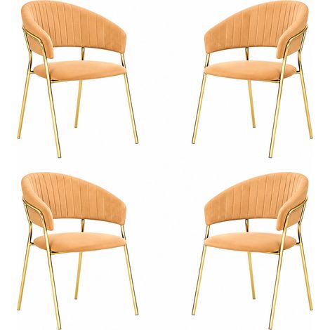Lot de 4 chaises de salle à manger Aurelia avec dossier en velours orange (1/5)