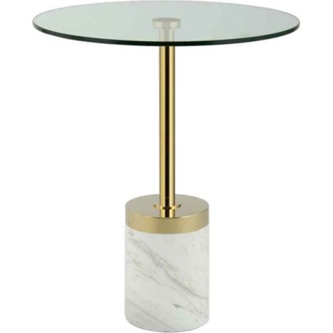 Table d'Appoint en Marbre "Lana" 53cm Or & Blanc (1/5)
