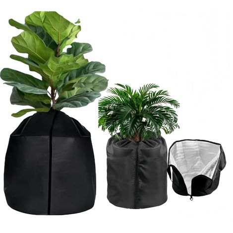 50 x 45 cm - Borsa termica protettiva per piante in vaso - Con coulisse - Protezione invernale per piante in vaso - Protezione dal gelo - Nera (1/5)