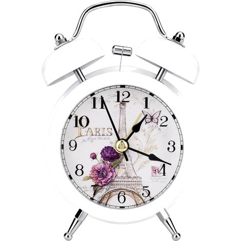 Réveil Mécanique Silencieux Rétro Réveil Matin Silencieux Chevet à Quartz Voyage à Piles à Double Cloche Chiffres Romains Non Tac Pouces avec Veilleuse Placard Bureau (1/5)