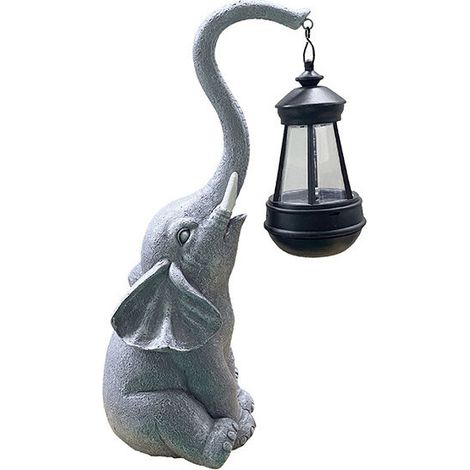 royaluxe -Lumières de statue de jardin extérie à énergie solaire, décoration de sculpture de jardin de statue d'éléphant, cadeau d'éléphant porte-bonh pour femme, homme ou fille, cadeau de pendaison d (1/3)
