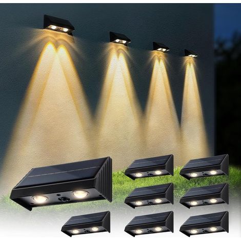 Lampes solaires pour clôture (extérieur, étanches) - LED à lentille convexe, blanc chaud 3000K, allumage automatique du crépuscule à l'aube, alimentat (1/5)