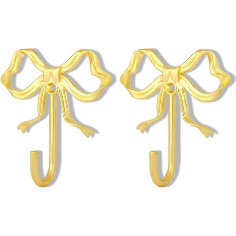 Set aus 2 goldenen, schleifenförmigen Wandhaken, Haken für Mäntel und Kaffeetassen, Wanddekoration aus Metall. (1/5)