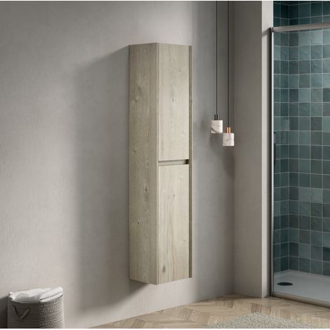 Meuble de salle de bain mural moderne en contreplaqué blanc cassé effet bois, 2 portes, étagères réglables, h 140 cm (1/5)