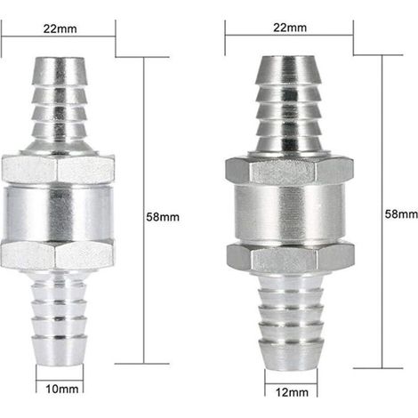 CSPARKV (4 pièces) Clapet anti-retour de retour de carburant en aluminium à sens unique (6 8 10 12mm) pour Essence Diesel Huile Car Chrome Eau Auto Carburateur Systèmes Basse Pression Tuyau (1/5)