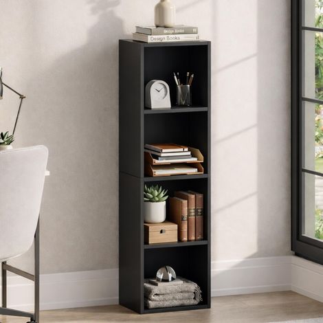 4 Niveau Cube Bibliothèque, Moderne Space-Saving Meuble de Rangement for Salon, Chambre Or Bureau, Autoportant Exposition Shelf, H106xW32xD24cm (Noir) (1/5)
