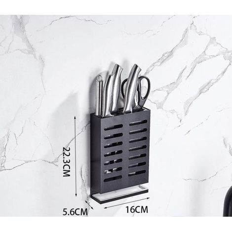 Étagère de poinçonnage libre mural pour cuisine, étagère à épices (Un étagère à couteaux en aluminium avec boîte à eau ,peut contenir 4 couteaux)GroupM (1/5)