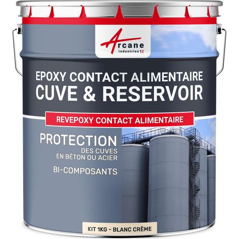 Arcane Industries – Peinture époxy alimentaire pour béton et acier – 1 kg blanc crème – Résistance chimique et chocs – Application à froid