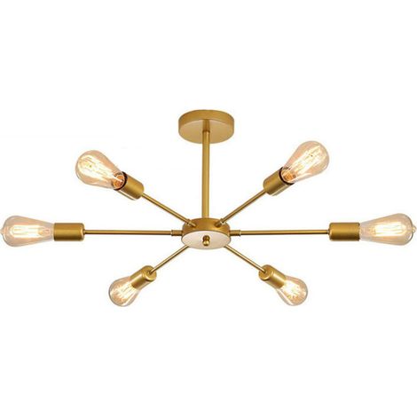 Lustre Sputnik, plafonnier E27, plafonnier moderne à 6 têtes, luminaire industriel en métal, lustre vintage (ampoule non incluse) (1/5)