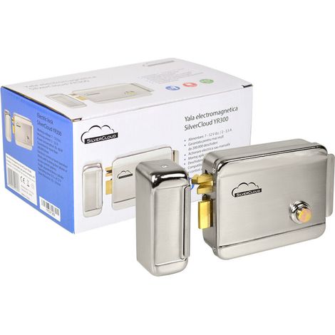 SilverCloud Elettrica Serratura YR300 destrimani, 12 V, Chiusura Normale Fail-Secure, Acciaio Inox, Pulsante di sblocco, Compatibile con sistemi di co, Satin Nickel (1/5)