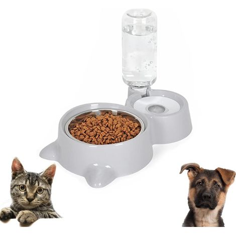 Pet Bowls, Cat Bowl, Raised Double Cat Bowl, Stainless Steel Cat Bowl, Suitable for Small and Medium Dogs and Cats (Grey) (1/5)